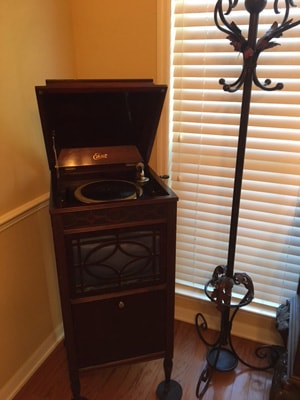 Record Player and Coat Rack
